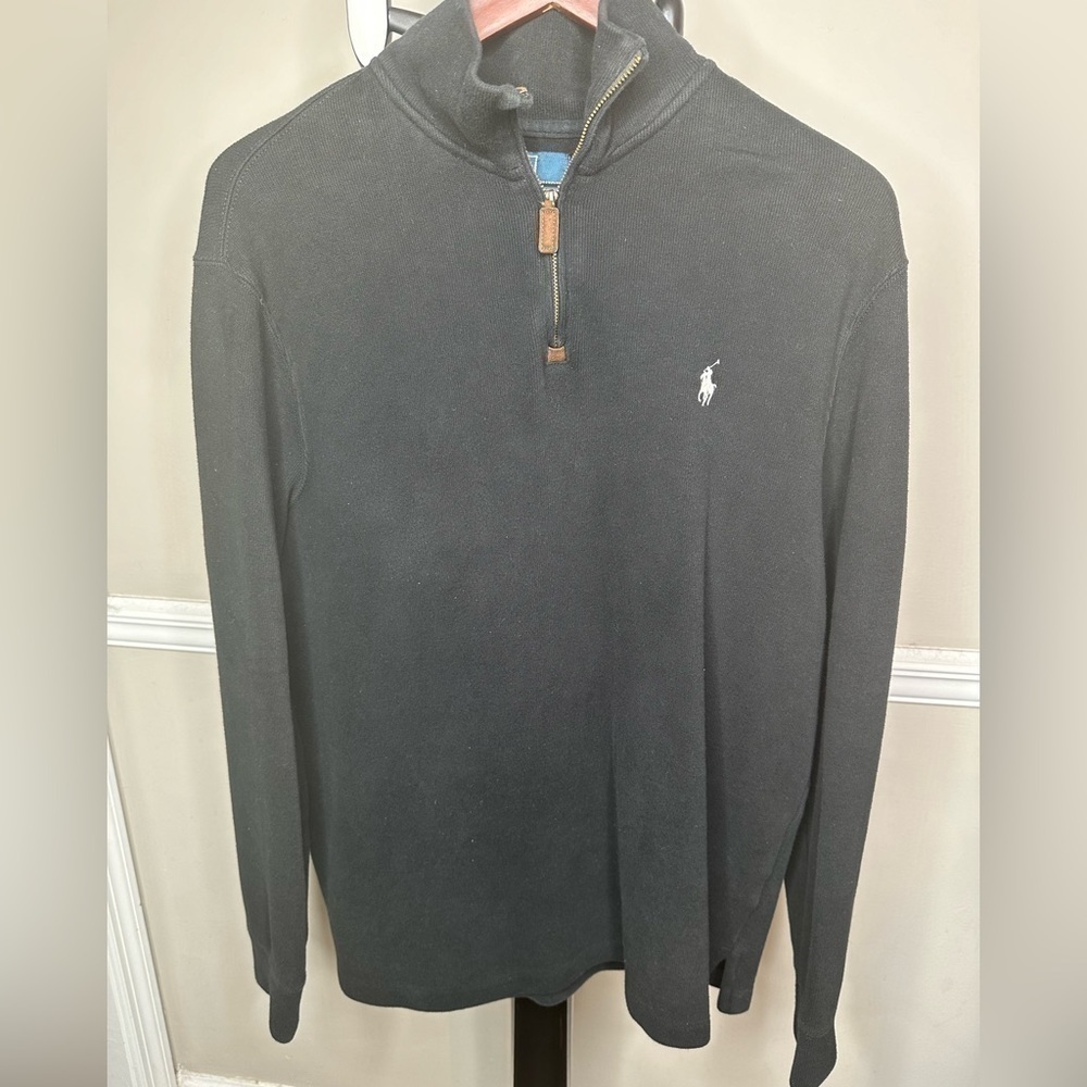 Polo by Ralph Lauren Sweater Adult Black/White Pony Cotton Pullover Zip Size: L